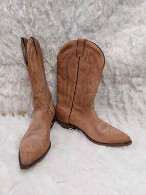 Vintage Boulet Men's Tan Nubuck Leather Point Toe Western Cowboy Boots 10M